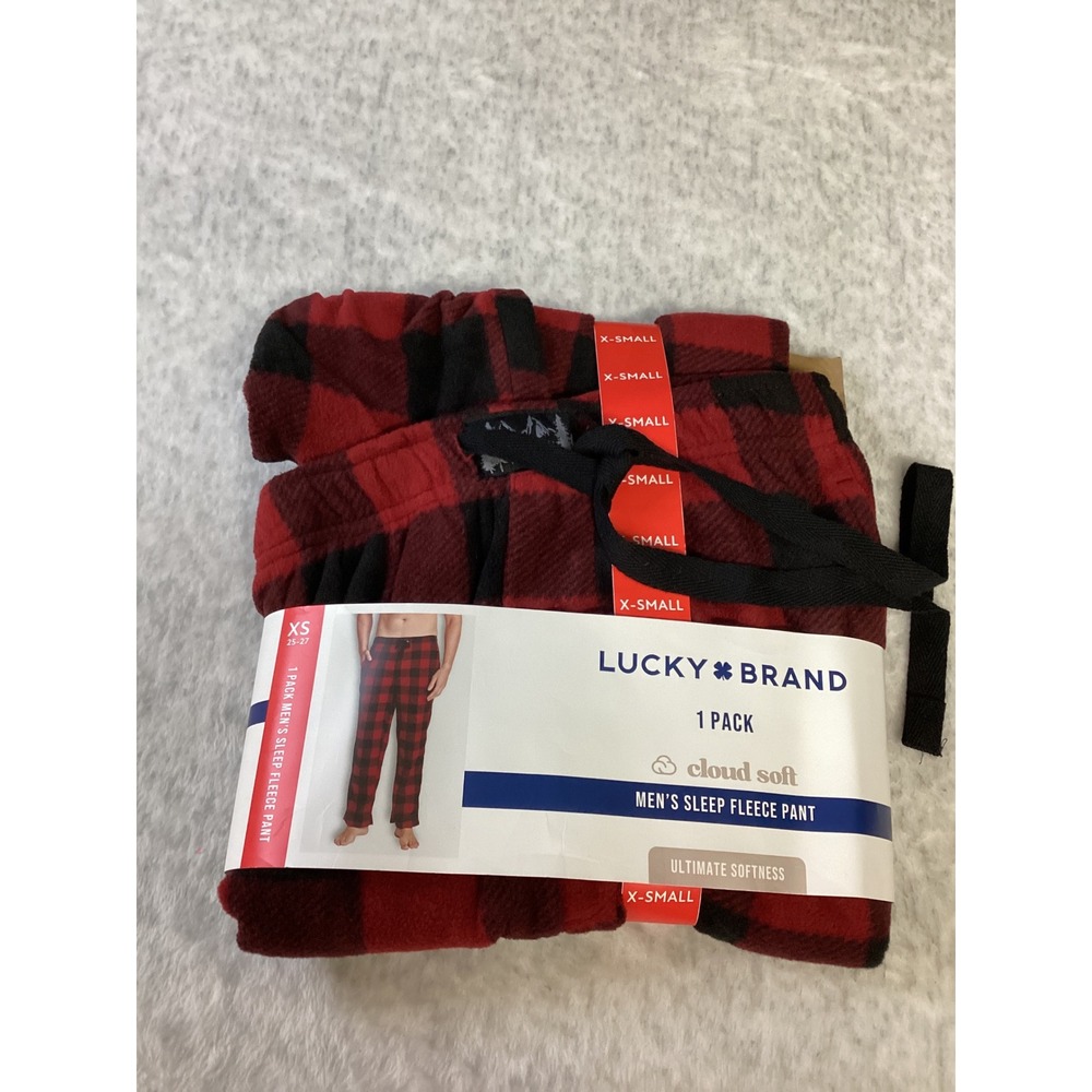 Lucky Brand Mens‎ Cloud Soft Sleep Fleece Pant Red Black Buffalo Plaid XS New
